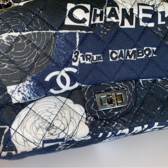 Auth Chanel Graffiti Small Reissue 225 Double Flap Classic Jersey Knit Bag - Picture 10 of 15